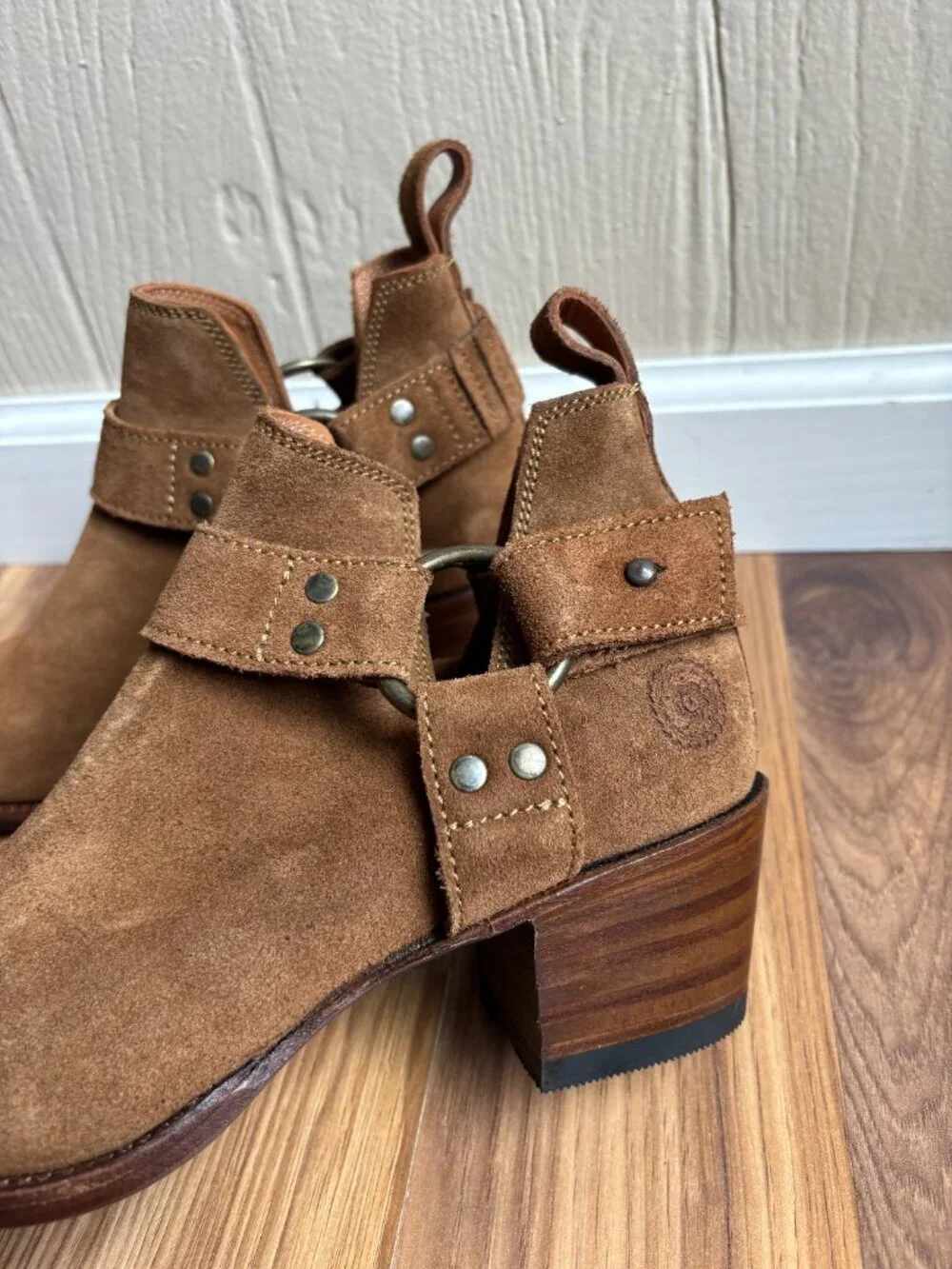 Ranch Road Azalea Harness Suede Leather Heeled Boots Booties Made in Spain
